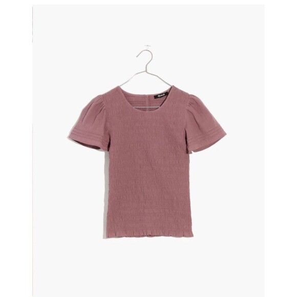 Madewell Lucie Flutter-Sleeve Smocked Bodice Top - Fig Size L - Picture 5 of 12